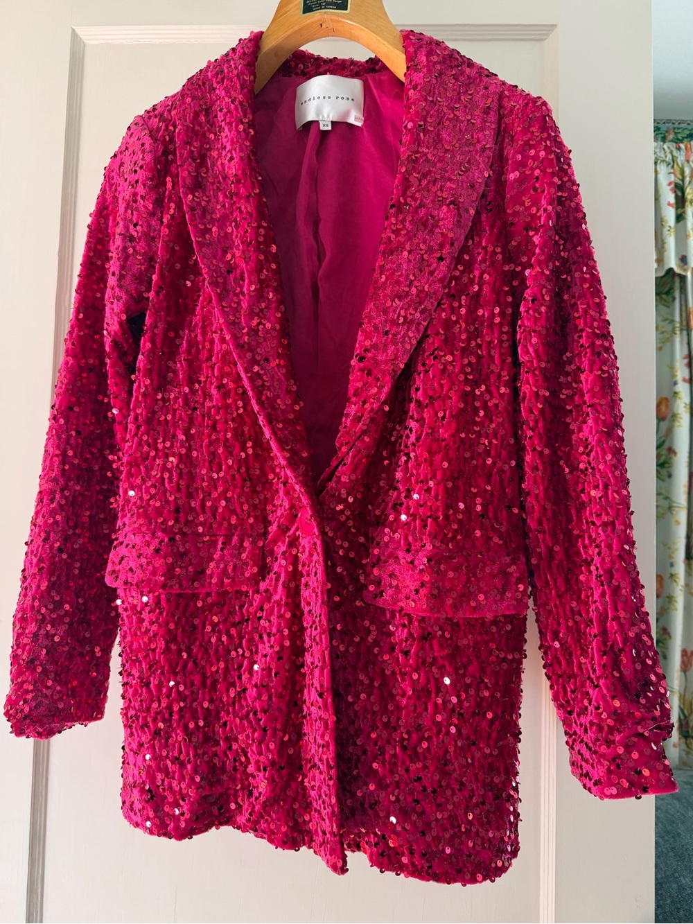 Endless Rose Fuchsia Sequin Velvet Blazer Jacket
